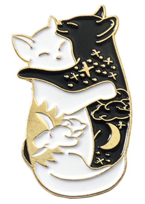 Gold Yin and Yang Cats Enamel Pin