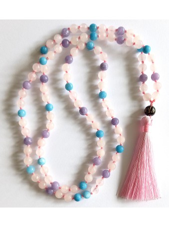 108 Pretty Pink Handtied Mala Beads