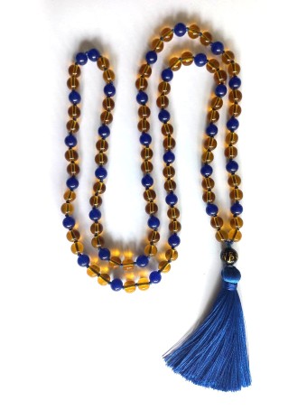 Amber & Chalcedony Hand-Knotted Mala Beads