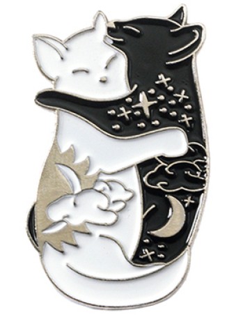 Silver Yin and Yang Cats Enamel Pin