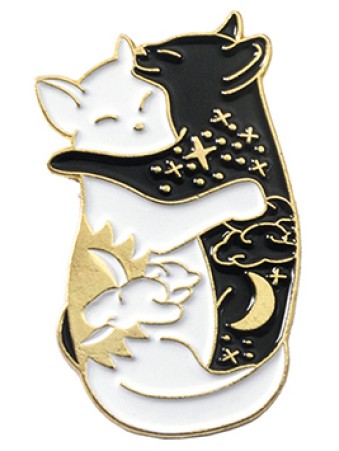 Gold Yin and Yang Cats Enamel Pin